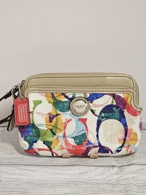 EUC Coach Poppy Graffiti Double Zip Wristlet Wallet